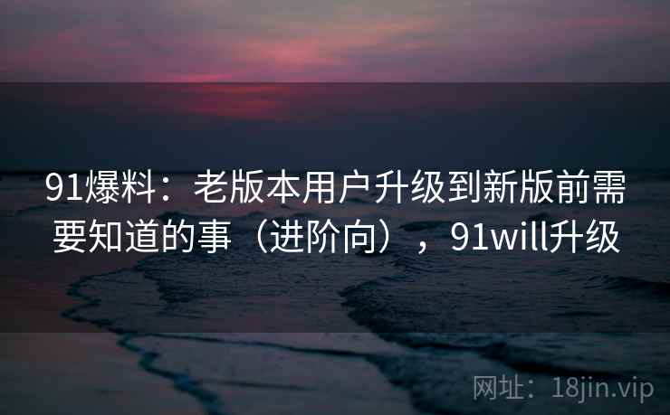 91爆料：老版本用户升级到新版前需要知道的事（进阶向），91will升级